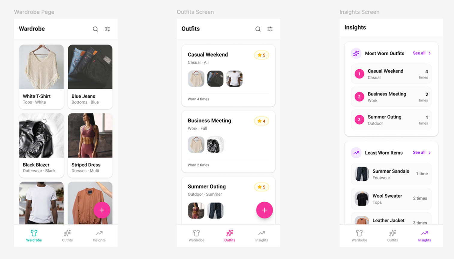 Dolap Hi-Fi Prototype – Main screens and navigation